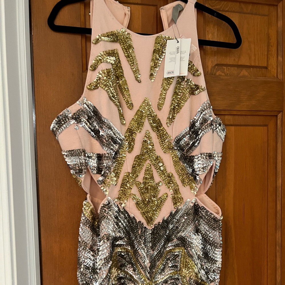 ASOS BEADED MINI DRESS WITH CUT OUT SIDES